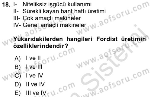 Çalışma Sosyolojisi Dersi 2019 - 2020 Yılı (Vize) Ara Sınavı 18. Soru