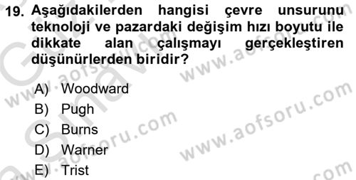 Çalışma Sosyolojisi Dersi 2019 - 2020 Yılı (Vize) Ara Sınavı 19. Soru