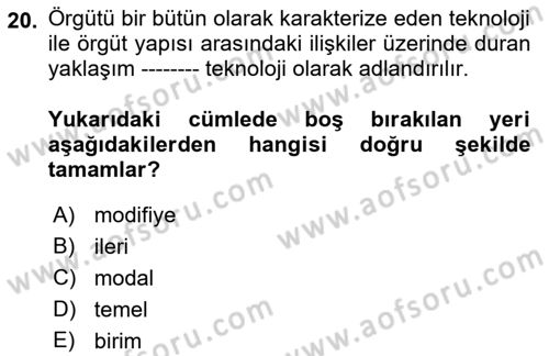 Çalışma Sosyolojisi Dersi 2019 - 2020 Yılı (Vize) Ara Sınavı 20. Soru