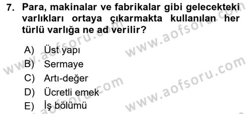 Çalışma Sosyolojisi Dersi 2019 - 2020 Yılı (Vize) Ara Sınavı 7. Soru