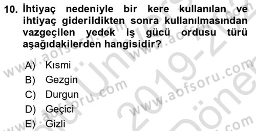 Çalışma Sosyolojisi Dersi 2019 - 2020 Yılı (Final) Dönem Sonu Sınav Soruları 10. Soru