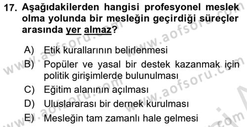 Çalışma Sosyolojisi Dersi 2019 - 2020 Yılı (Final) Dönem Sonu Sınav Soruları 17. Soru