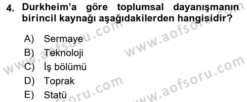 Çalışma Sosyolojisi Dersi 2019 - 2020 Yılı (Final) Dönem Sonu Sınav Soruları 4. Soru