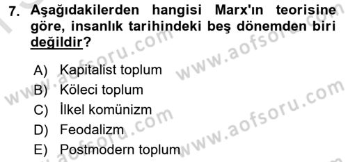 Çalışma Sosyolojisi Dersi 2019 - 2020 Yılı (Final) Dönem Sonu Sınav Soruları 7. Soru