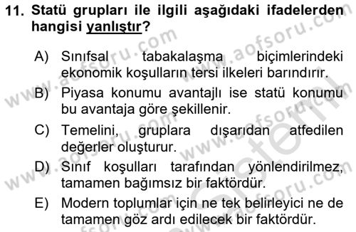 Çalışma Sosyolojisi Dersi 2020 - 2021 Yılı Yaz Okulu Sınav Soruları 11. Soru