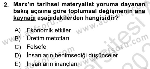Çalışma Sosyolojisi Dersi 2020 - 2021 Yılı Yaz Okulu Sınav Soruları 2. Soru