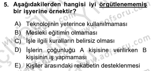 Çalışma Sosyolojisi Dersi 2020 - 2021 Yılı Yaz Okulu Sınav Soruları 5. Soru