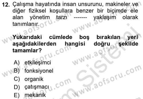 Çalışma Sosyolojisi Dersi 2021 - 2022 Yılı (Vize) Ara Sınavı 12. Soru