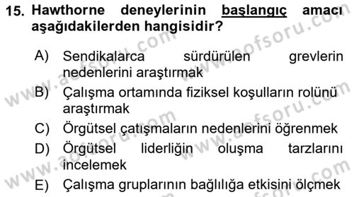 Çalışma Sosyolojisi Dersi 2021 - 2022 Yılı (Vize) Ara Sınavı 15. Soru