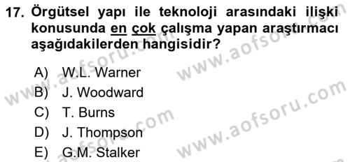 Çalışma Sosyolojisi Dersi 2021 - 2022 Yılı (Vize) Ara Sınavı 17. Soru