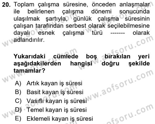 Çalışma Sosyolojisi Dersi 2021 - 2022 Yılı (Vize) Ara Sınavı 20. Soru