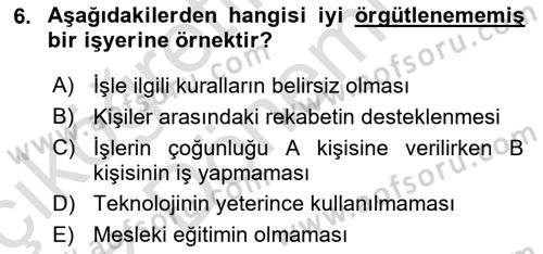 Çalışma Sosyolojisi Dersi 2021 - 2022 Yılı (Vize) Ara Sınavı 6. Soru