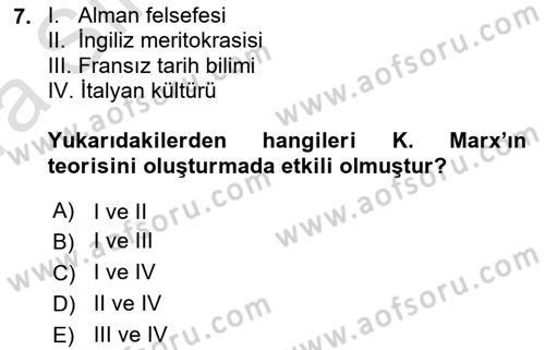 Çalışma Sosyolojisi Dersi 2021 - 2022 Yılı (Vize) Ara Sınavı 7. Soru