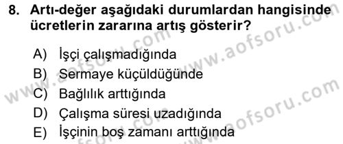 Çalışma Sosyolojisi Dersi 2021 - 2022 Yılı (Vize) Ara Sınavı 8. Soru