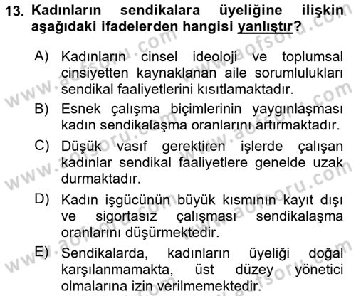 Çalışma Sosyolojisi Dersi 2021 - 2022 Yılı (Final) Dönem Sonu Sınavı 13. Soru