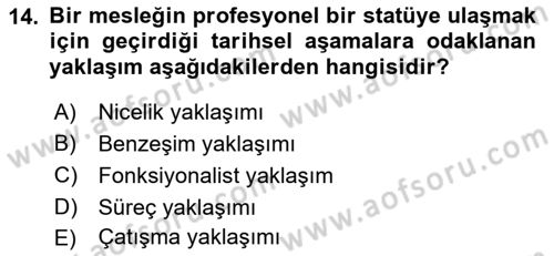 Çalışma Sosyolojisi Dersi 2021 - 2022 Yılı (Final) Dönem Sonu Sınavı 14. Soru