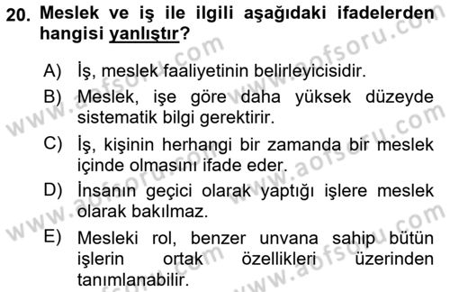 Çalışma Sosyolojisi Dersi 2021 - 2022 Yılı (Final) Dönem Sonu Sınavı 20. Soru