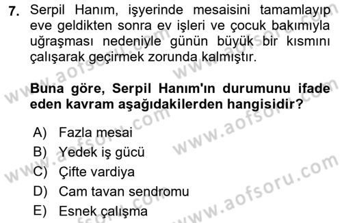 Çalışma Sosyolojisi Dersi 2021 - 2022 Yılı (Final) Dönem Sonu Sınavı 7. Soru