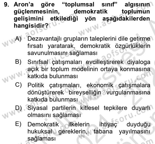 Çalışma Sosyolojisi Dersi 2021 - 2022 Yılı (Final) Dönem Sonu Sınavı 9. Soru