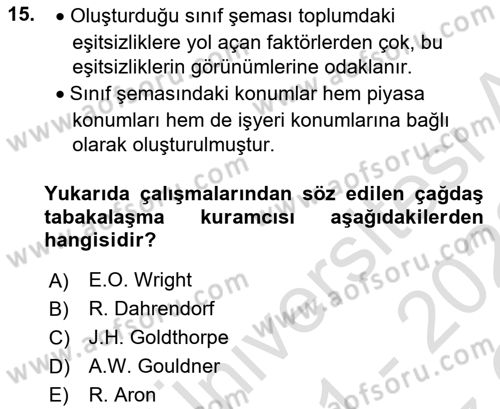 Çalışma Sosyolojisi Dersi 2021 - 2022 Yılı Yaz Okulu Sınavı 15. Soru