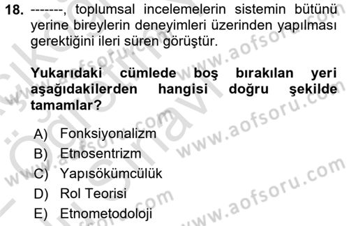 Çalışma Sosyolojisi Dersi 2021 - 2022 Yılı Yaz Okulu Sınavı 18. Soru