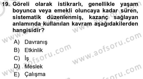 Çalışma Sosyolojisi Dersi 2021 - 2022 Yılı Yaz Okulu Sınavı 19. Soru