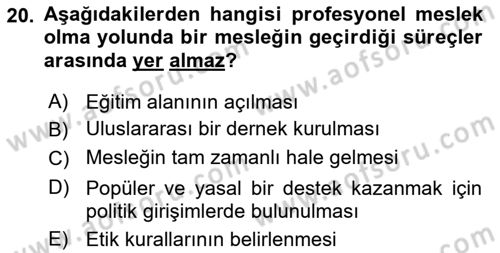 Çalışma Sosyolojisi Dersi 2021 - 2022 Yılı Yaz Okulu Sınavı 20. Soru