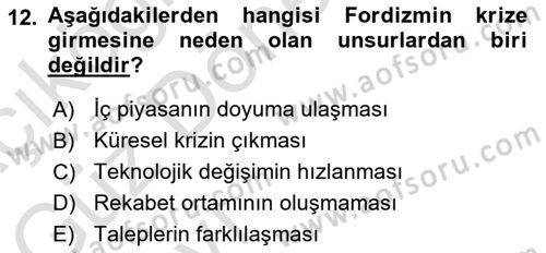 Çalışma Sosyolojisi Dersi 2022 - 2023 Yılı (Vize) Ara Sınavı 12. Soru