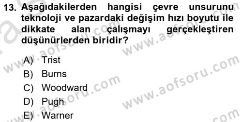 Çalışma Sosyolojisi Dersi 2022 - 2023 Yılı (Vize) Ara Sınavı 13. Soru