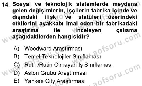 Çalışma Sosyolojisi Dersi 2022 - 2023 Yılı (Vize) Ara Sınavı 14. Soru