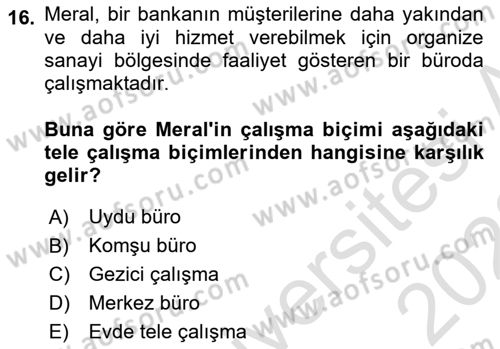 Çalışma Sosyolojisi Dersi 2022 - 2023 Yılı (Vize) Ara Sınavı 16. Soru