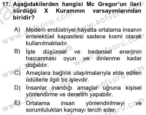 Çalışma Sosyolojisi Dersi 2022 - 2023 Yılı (Vize) Ara Sınavı 17. Soru