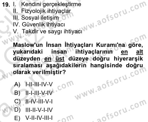 Çalışma Sosyolojisi Dersi 2022 - 2023 Yılı (Vize) Ara Sınavı 19. Soru