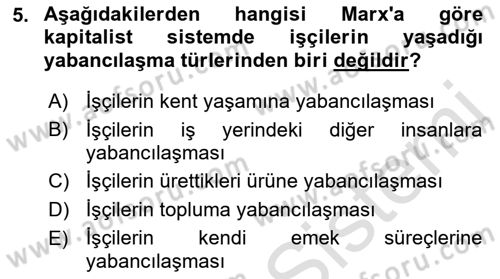 Çalışma Sosyolojisi Dersi 2022 - 2023 Yılı (Vize) Ara Sınavı 5. Soru