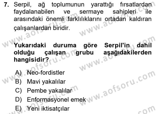 Çalışma Sosyolojisi Dersi 2022 - 2023 Yılı (Vize) Ara Sınavı 7. Soru