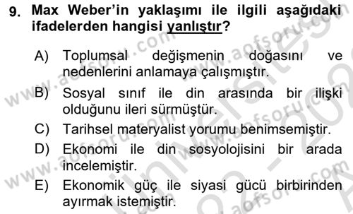 Çalışma Sosyolojisi Dersi 2022 - 2023 Yılı (Vize) Ara Sınavı 9. Soru