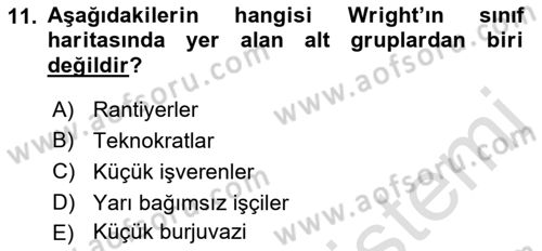 Çalışma Sosyolojisi Dersi 2022 - 2023 Yılı (Final) Dönem Sonu Sınavı 11. Soru