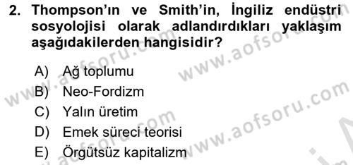 Çalışma Sosyolojisi Dersi 2022 - 2023 Yılı (Final) Dönem Sonu Sınavı 2. Soru