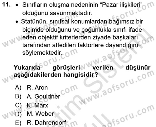 Çalışma Sosyolojisi Dersi 2022 - 2023 Yılı Yaz Okulu Sınavı 11. Soru