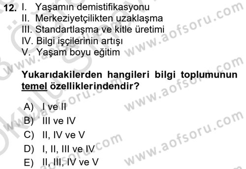 Çalışma Sosyolojisi Dersi 2022 - 2023 Yılı Yaz Okulu Sınavı 12. Soru