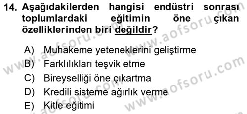 Çalışma Sosyolojisi Dersi 2022 - 2023 Yılı Yaz Okulu Sınavı 14. Soru