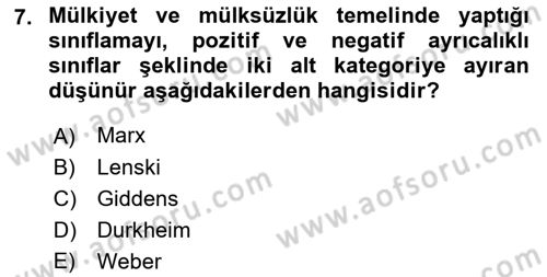 Çalışma Sosyolojisi Dersi 2022 - 2023 Yılı Yaz Okulu Sınavı 7. Soru