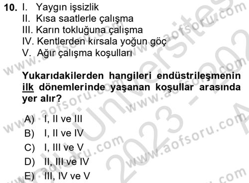 Çalışma Sosyolojisi Dersi 2023 - 2024 Yılı (Vize) Ara Sınavı 10. Soru