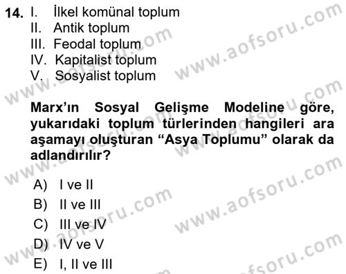 Çalışma Sosyolojisi Dersi 2023 - 2024 Yılı (Vize) Ara Sınavı 14. Soru