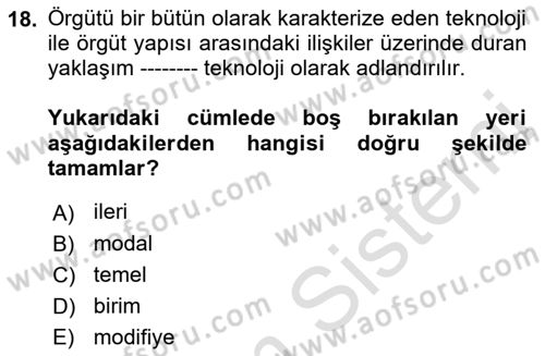 Çalışma Sosyolojisi Dersi 2023 - 2024 Yılı (Vize) Ara Sınavı 18. Soru