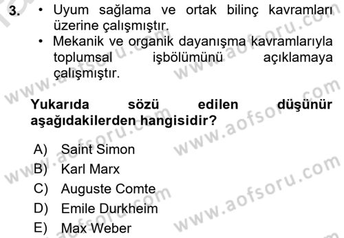 Çalışma Sosyolojisi Dersi 2023 - 2024 Yılı (Vize) Ara Sınavı 3. Soru