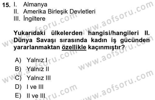 Çalışma Sosyolojisi Dersi 2023 - 2024 Yılı (Final) Dönem Sonu Sınav Soruları 15. Soru