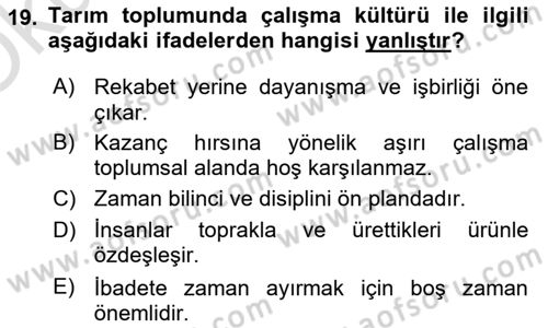 Çalışma Sosyolojisi Dersi 2023 - 2024 Yılı Yaz Okulu Sınavı 19. Soru