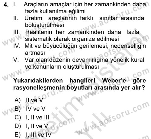 Çalışma Sosyolojisi Dersi 2023 - 2024 Yılı Yaz Okulu Sınavı 4. Soru