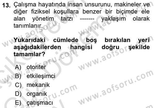 Çalışma Sosyolojisi Dersi Ara Sınavı Deneme Sınav Soruları 13. Soru